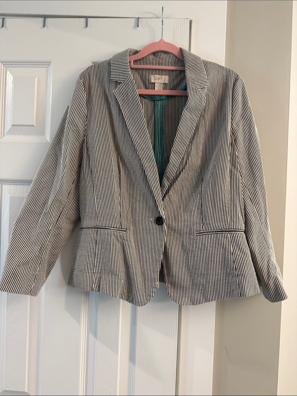 LOFT Black and White Pinstripe Single-Button Blazer